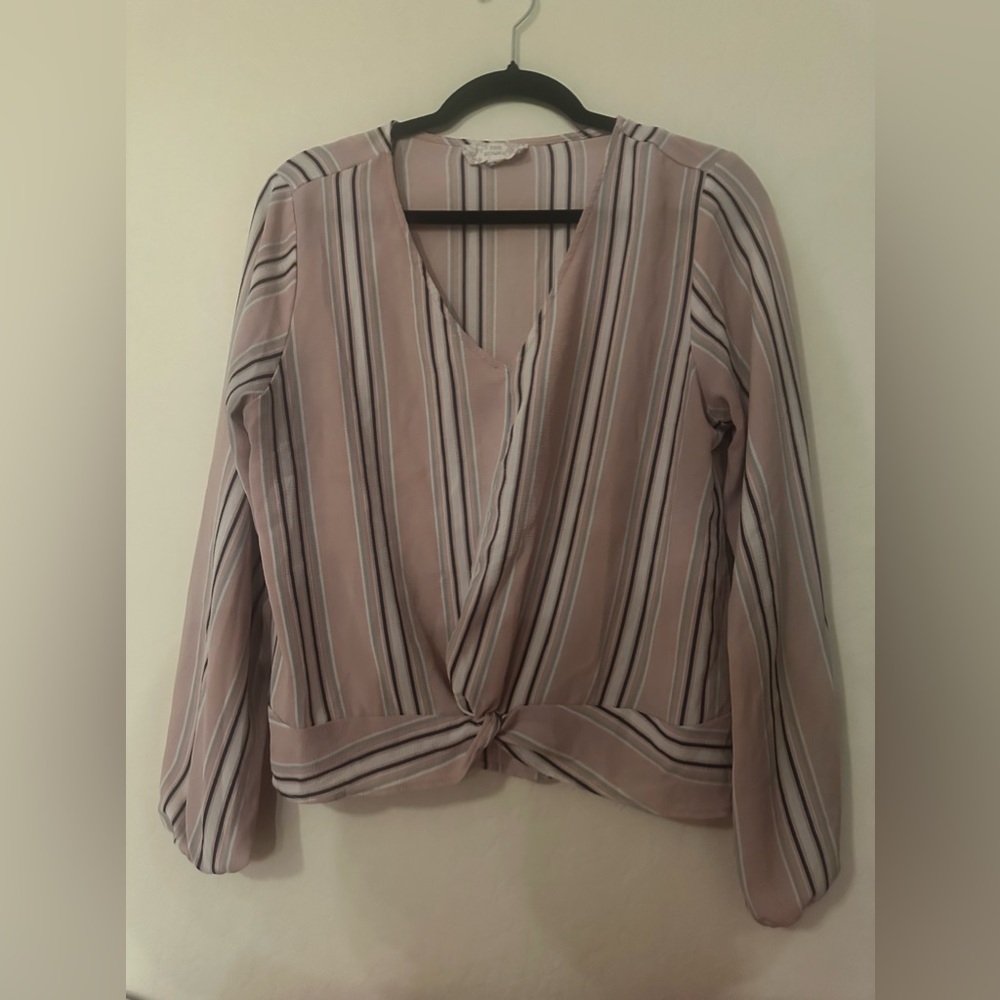 Pink/ blue / white stripe blouse